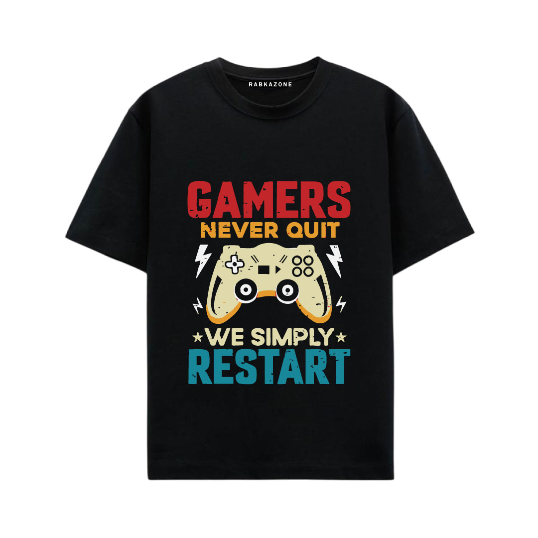 Gammers Never Quit  Level Up Gaming Spirit T-Shirt